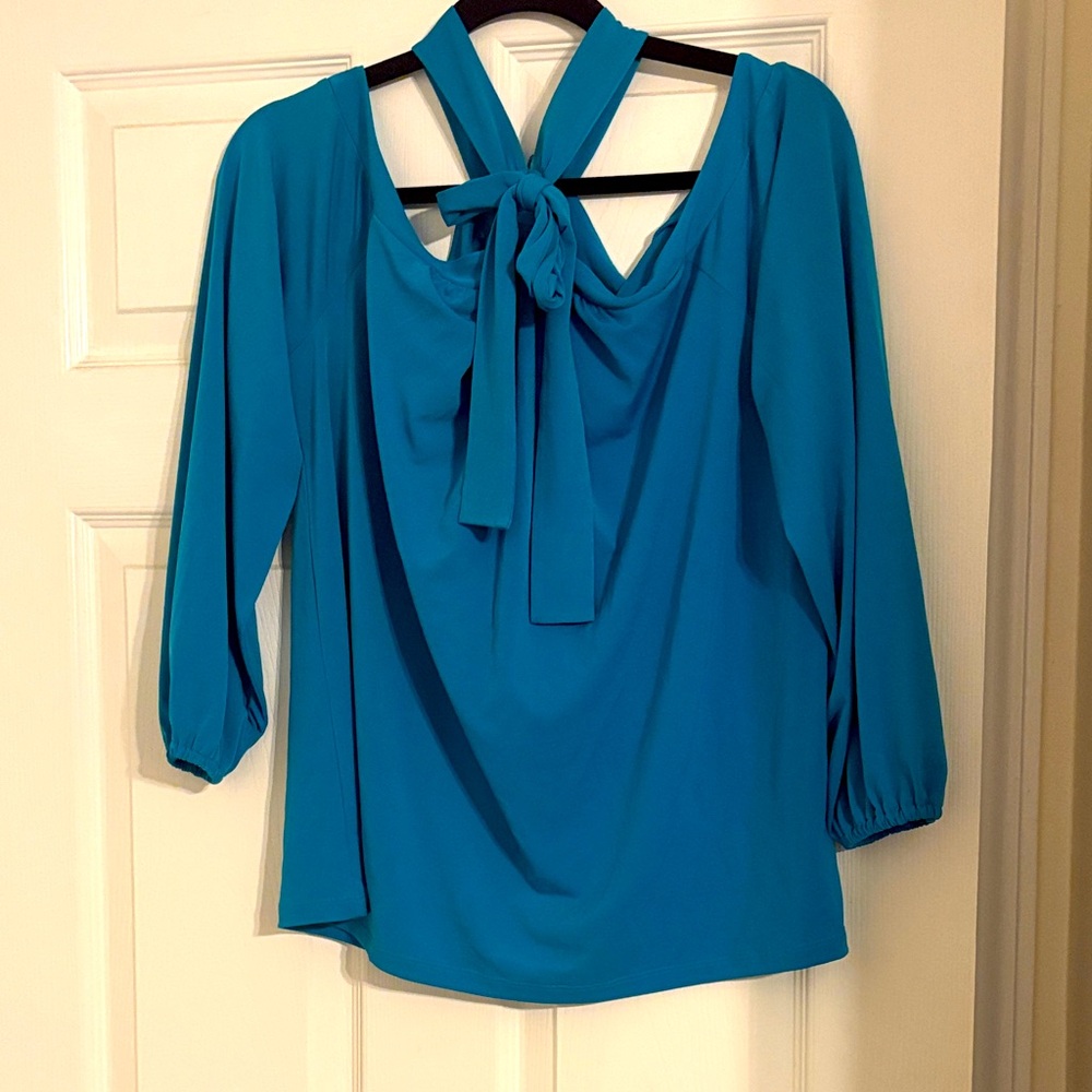 Michael Kors Teal Blouse with tie size XL